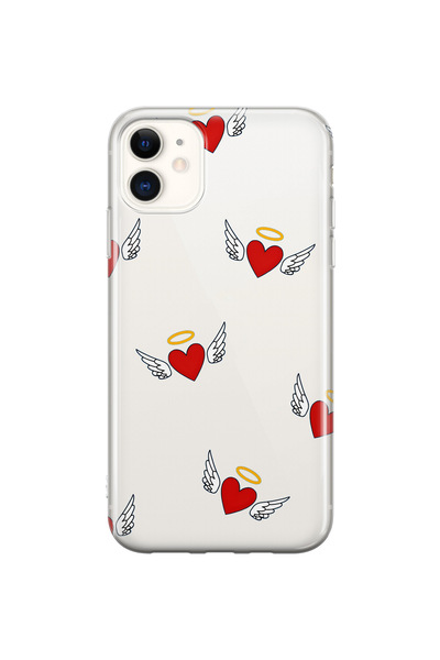 FLAMENKO iPhone 11 Compatible Angel Heart Pattern Transparent Phone Case