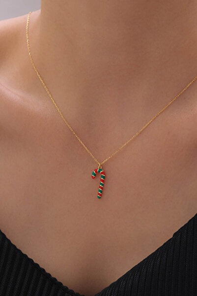 VAOOV 925 Ayar Gümüş Mineli Yılbaşı Baston Şekeri Kolye