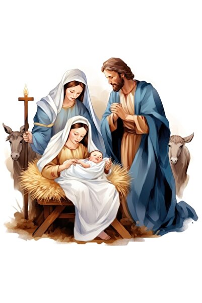 OEM Autocolant Scena Nașterii Domnului, ilustrație cu Fecioara Maria, Iosif, ...