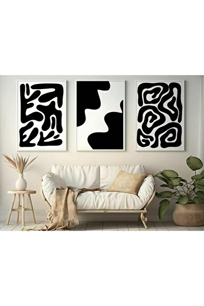 Linacci Set de 3 tablouri moderne din sticlă cu cadru metalic alb negru