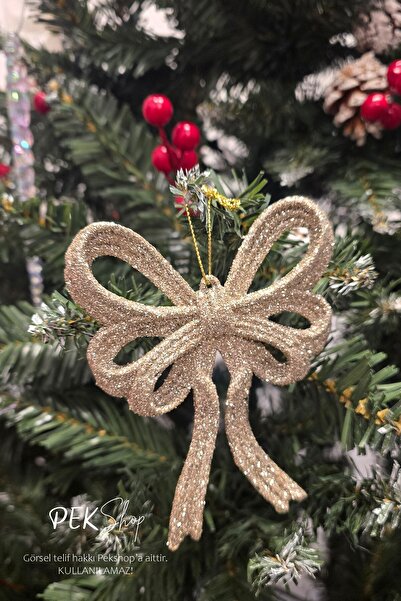 PEKSHOP Ornament pentru brad de Crăciun cu fundă mare, trandafir argintiu, ornament unic de lux pentru Crăciun