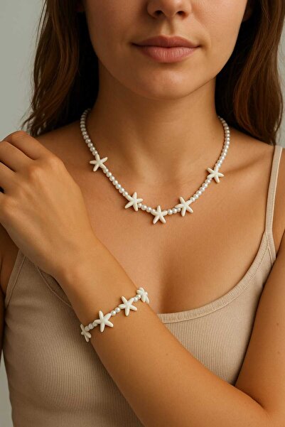 KdrElektronik Starfish Seashell Pendant Bracelet Beaded Necklace and Bracelet...