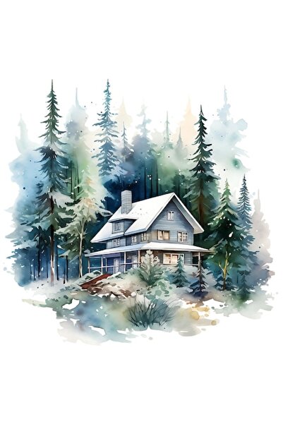 OEM Autocolant — ilustrație casă în pădure, margini albe, vinil PVC, 15 cm