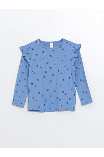 LC Waikiki Lcw Kids Blue Crew Neck Long Sleeve Floral Girls T-Shirt