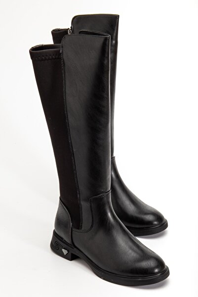 Dilimler Ayakkabı Black Women's Boots Flat Sole Stretch Zippered