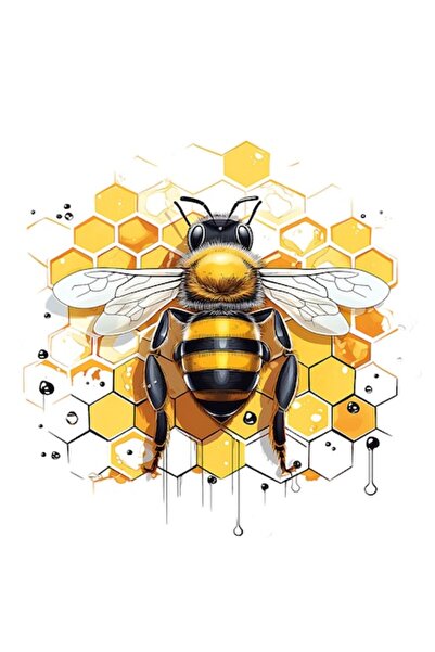 OEM Autocolant cu albină harnică, ilustrație, fagure de miere cu miere, margini albe, vinil PVC 10 cm
