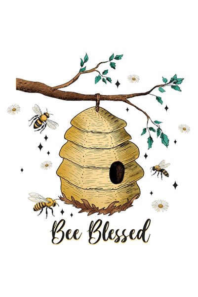 OEM Стикер "Благословени пчели и кошери", PVC винил, бяла рамка, 10 см