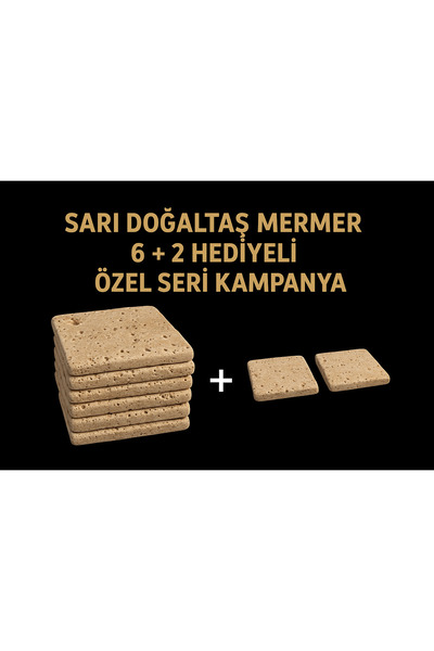 HatesaHome طقم قواعد أكواب من الرخام الأصفر الطبيعي 6+2 مع هدية - أنيق ومتين