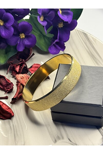 VLDORO Gold Sparkling Sand Surface Steel Handcuff Bracelet