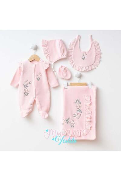 MiniVestito طقم قبعة وبطانية فيرفيريلا لورا مكون من 5 قطع، مصنوع من القطن الم...