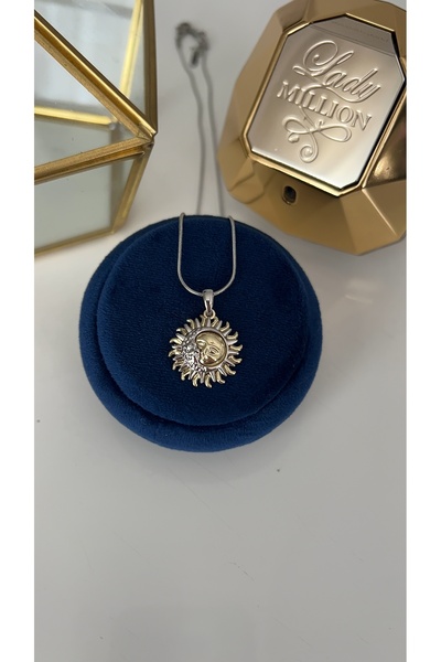 SU PERİSİ TAKI BİJUTERİ Gümüş Ay ve Gold Güneş Detaylı Kolye