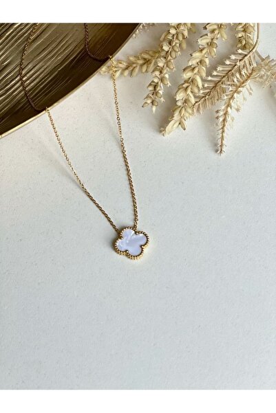 ANGELSS JEWELLERY Yonca Model Beyaz Gold Tek Yonca Çelik Kolye  f (Tek Yonca ...