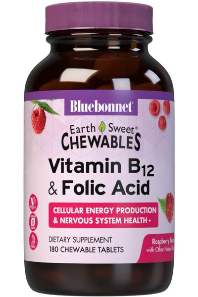 Bluebonnet Nutrition Bluebonnet EarthSweet Vitamin B12 & Folic Acid Chewable ...