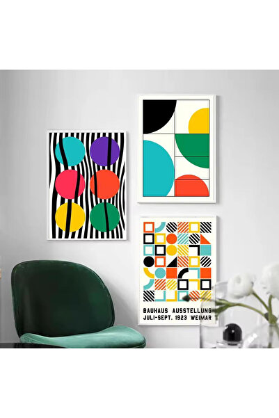 Linacci Set de 3 tablouri cu cadru metalic alb cu sticlă galbenă și roșie