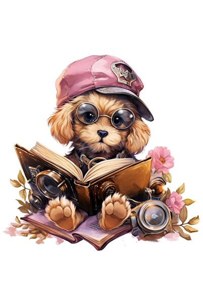 OEM Κουτάβι που κρατάει ένα ανοιχτό βιβλίο αυτοκόλλητο, PVC βινύλιο, λευκό πε...