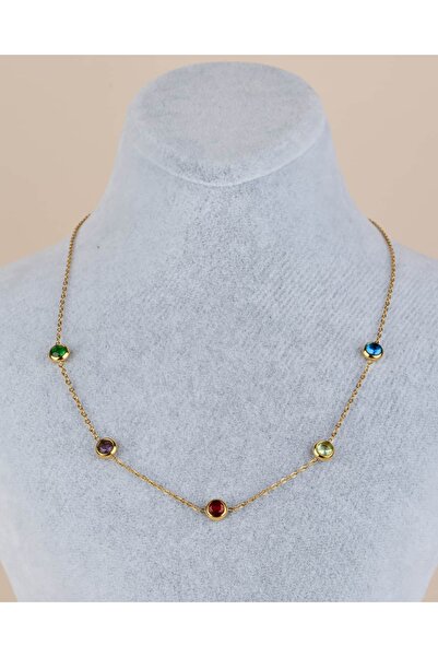 Portakal Esintisi Harmonia Yuvarlak Renkli Zirkon Taşlı Çelik Kolye