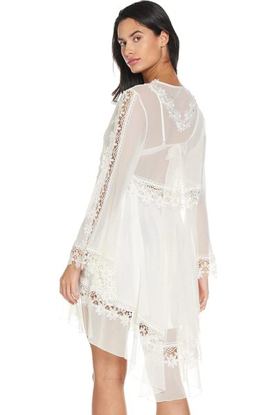 Hidden Beauty Lingerie Modern Luxe Knee-Length Cami and Robe Duo - White - Free Size