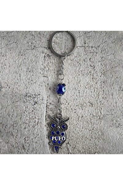 PUFO Feng Shui amulet keychain for protection and luck, owl pattern, blue