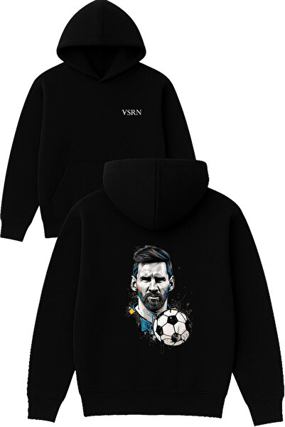 VSRN Μαύρο φούτερ με κουκούλα με στάμπα Messi GOAT Design