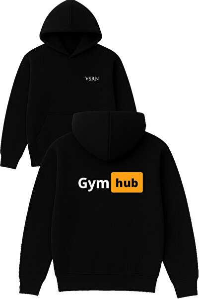 VSRN gym hub Дизайнерски принт Овърсайз Черен суитшърт с качулка