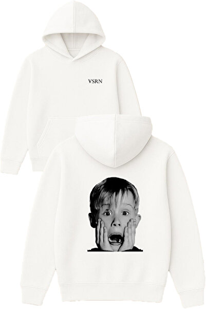 VSRN Hanorac cu glugă alb supradimensionat cu imprimeu Super Kids Design