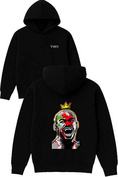 VSRN سويت شيرت Champ King Design مطبوع قصة فضفاضة أسود بغطاء رأس