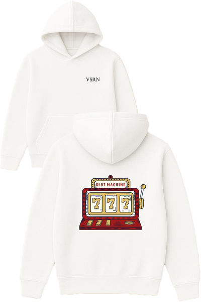 VSRN Hanorac alb supradimensionat cu glugă, cu imprimeu Slot Design