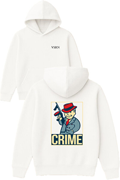 VSRN Hanorac cu glugă alb supradimensionat cu imprimeu Crime Design