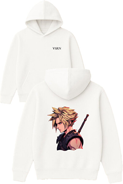 VSRN Hanorac alb supradimensionat cu glugă, cu imprimeu anime blond