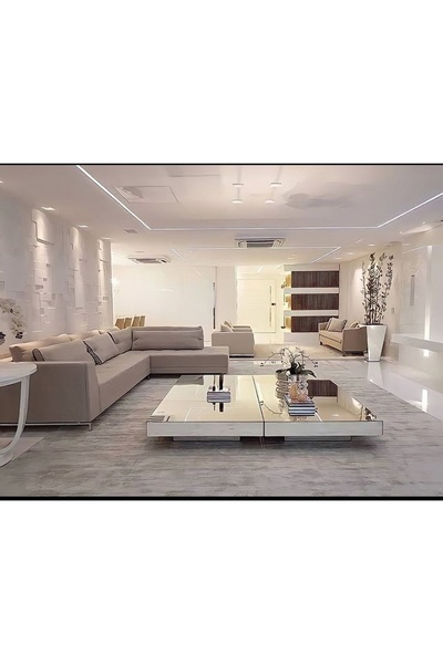 LUXURY VİLLA LUXURY KOMPLE GÜMÜŞ AYNALI 2Lİ ORTA SEHPA 130X130 YÜKSEKLİK 28CM