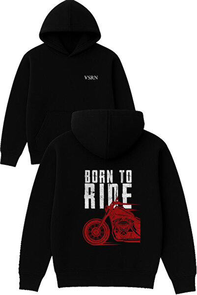 VSRN born to ride 1 تصميم مطبوع قصة فضفاضة سويت شيرت أسود بغطاء رأس