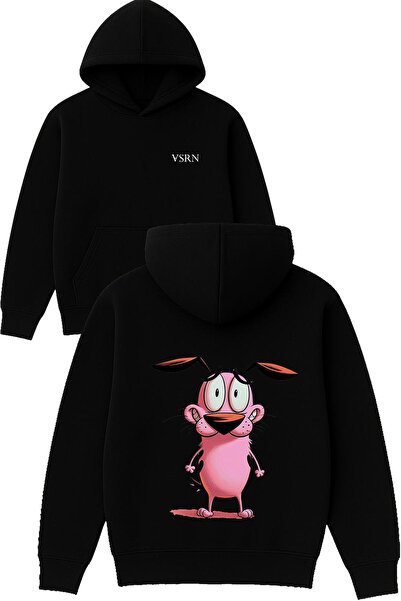 VSRN Hanorac negru supradimensionat cu glugă, cu imprimeu design câine roz dulce