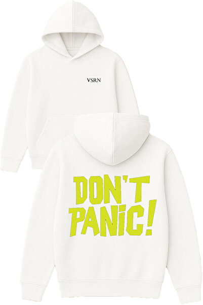 VSRN Hanorac alb supradimensionat cu glugă, imprimat cu design Dont Panic 1