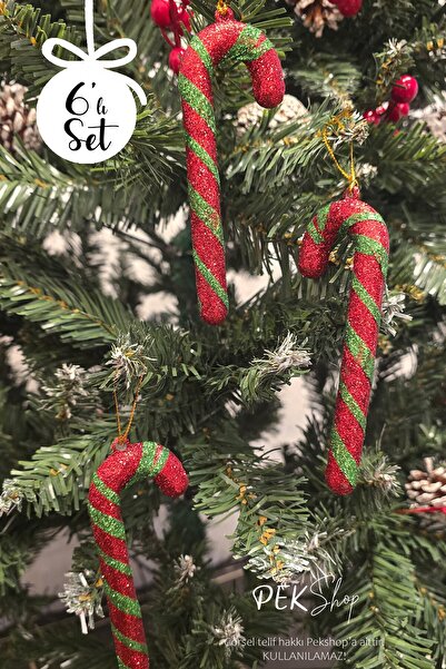 PEKSHOP Glittery Red Green Candy Cane Christmas Tree Ornaments Set of 6
