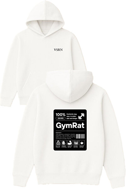 VSRN gym ra Hanorac alb supradimensionat cu glugă și imprimeu