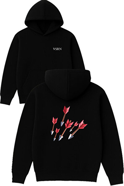 VSRN Love Arrows Design Hanorac negru supradimensionat cu glugă și imprimeu