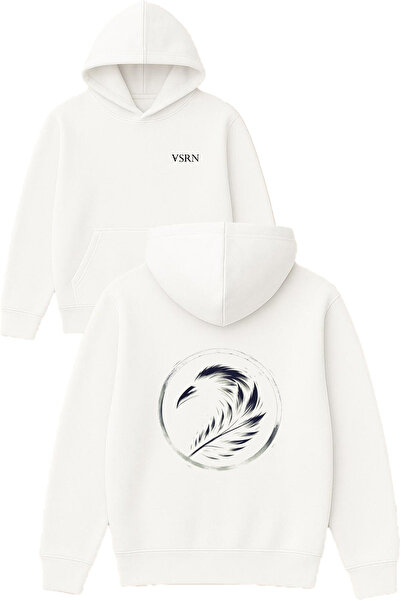 VSRN تصميم نصف كوس مطبوع قصة فضفاضة سويت شيرت أبيض بغطاء رأس