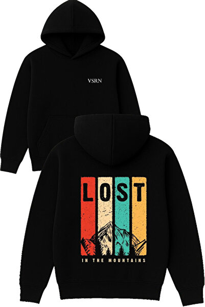 VSRN سترة لوست داج ديزاين مطبوع قصة فضفاضة سوداء بغطاء رأس