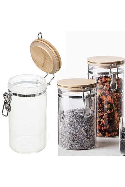 PUFO Borosilicate glass container for sugar, coffee, tea or spices, with hermetic bamboo clamp lid, 1 L