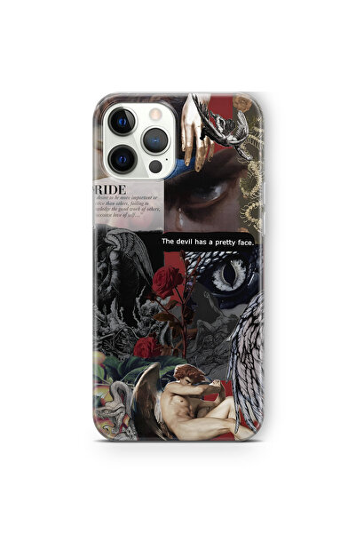 FLAMENKO iPhone 12 Pro Max Uyumlu Devil Face Desenli Şeffaf Telefon Kılıfı