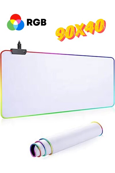Genel Markalar Rgb Beyaz Mousepad 90X40 cm 13 Farklı Renk Modu Su Geçirmez Oy...