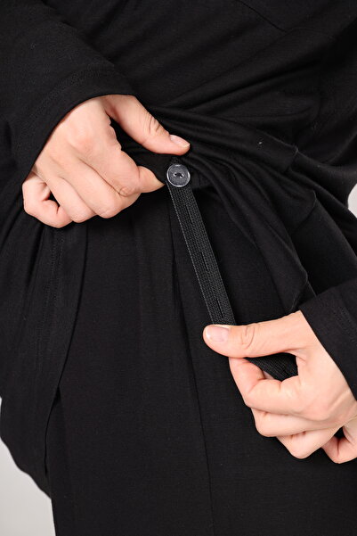 Rimel Homewear Black Corduroy Long Sleeve Lace Detailed Maternity Pajama Set