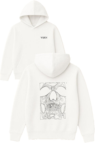 VSRN تصميم سكيلايت كينغ مطبوع قصة فضفاضة سويت شيرت أبيض بغطاء رأس