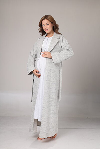 Rimel Homewear Winter Gray Melange Maternity Nightgown Set