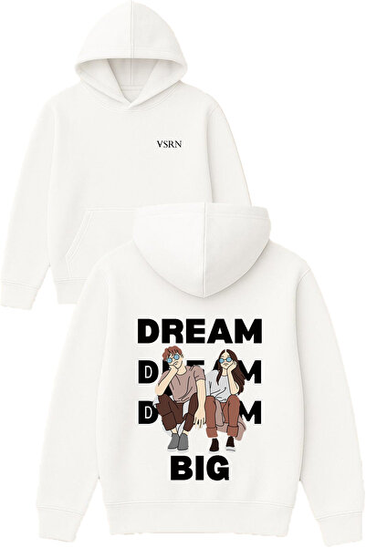 VSRN تصميم دريم بيج مطبوع قصة فضفاضة سويت شيرت أبيض بغطاء رأس