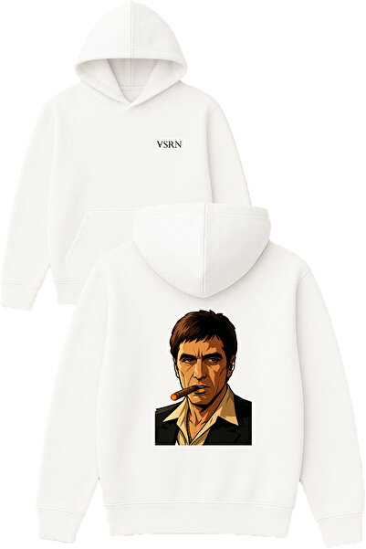 VSRN tony montana reis Hanorac alb supradimensionat cu glugă și imprimeu de d...