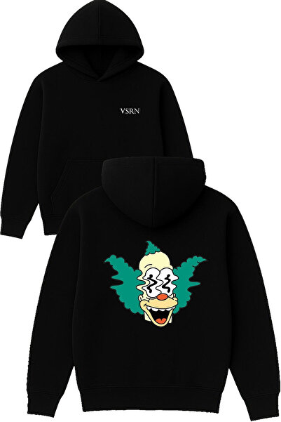 VSRN بلوزة بتصميم بالياكو مطبوع قصة فضفاضة باللون الأسود بغطاء رأس