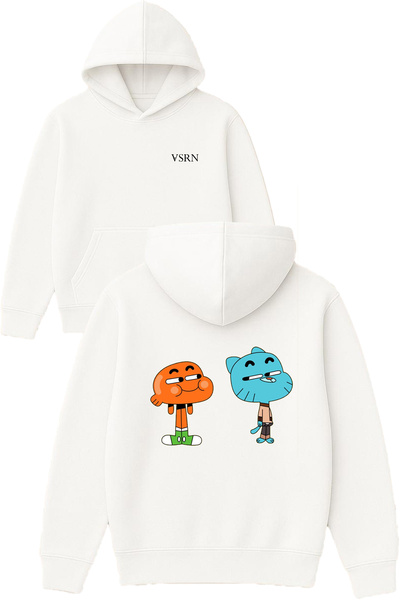 VSRN تصميم غومبال داروين مطبوع قصة فضفاضة سويت شيرت أبيض بغطاء رأس