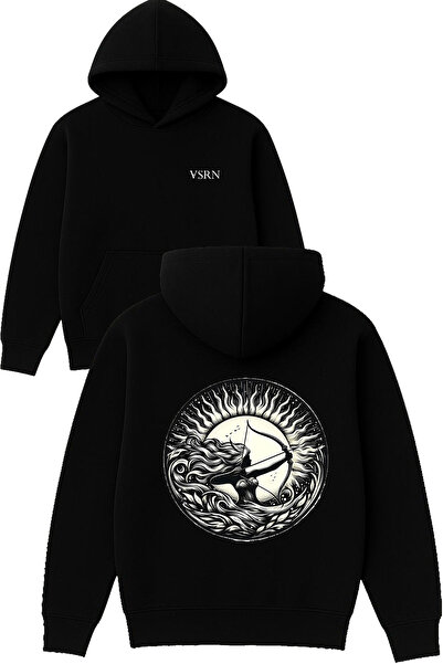 VSRN Archer Women Design Printed Oversized Black Hooded Sweatshirt