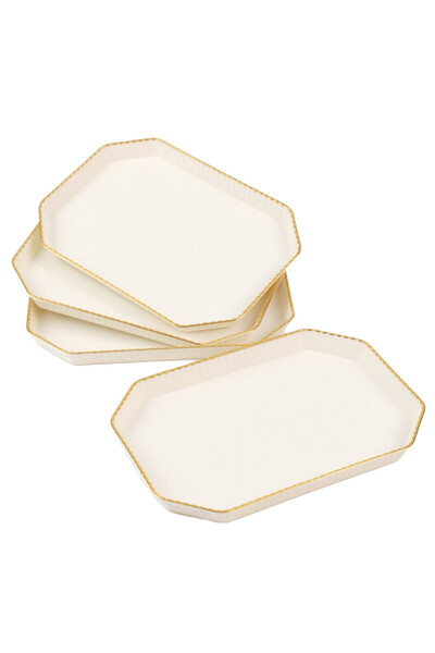 PUFO Set de 4 tăvi Gentle dreptunghiulare pentru servirea aperitivelor, dulciurilor, bomboanelor, 20 x 15 cm, albe